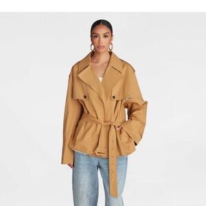 KBB by KAHLANA Women's 'The Belted Cropped Trench Jacket' - Light Brown